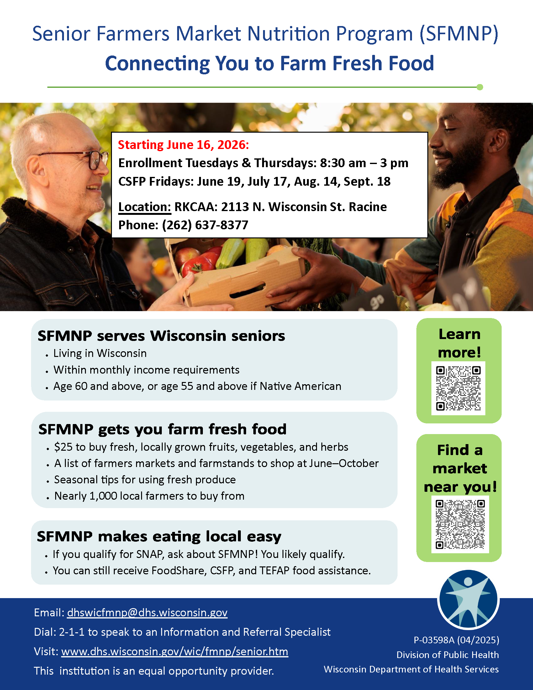 2026 Racine Senior Farmers Market Nutrition Program (sfmnp) Marketing Flyer