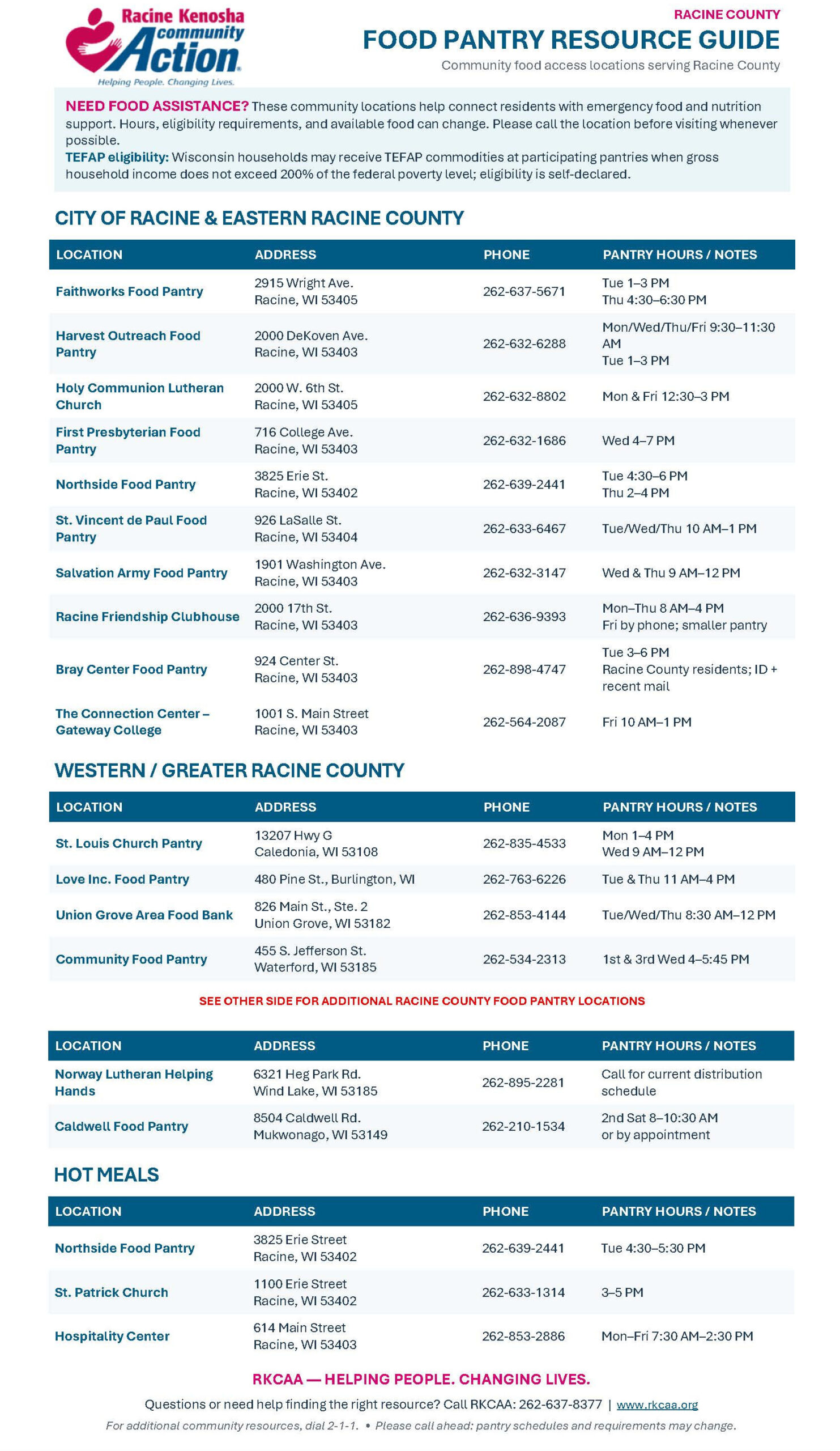 Rkcaa Racine County Food Pantry Resource Guide Two Sided Finalrt Full